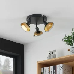 Lindby plafondspot Erin, zwart/goud, Ø 22 cm, glas