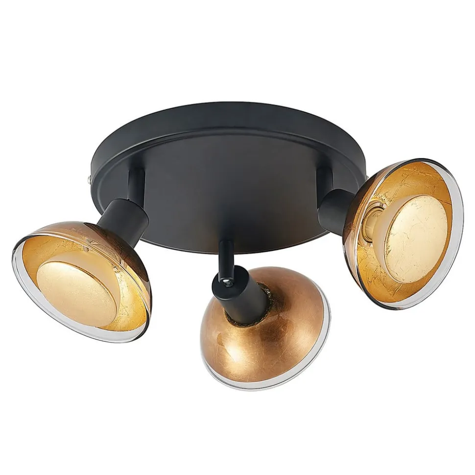 Lindby plafondspot Erin, zwart/goud, Ø 22 cm, glas