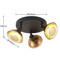 Lindby plafondspot Erin, zwart/goud, Ø 22 cm, glas