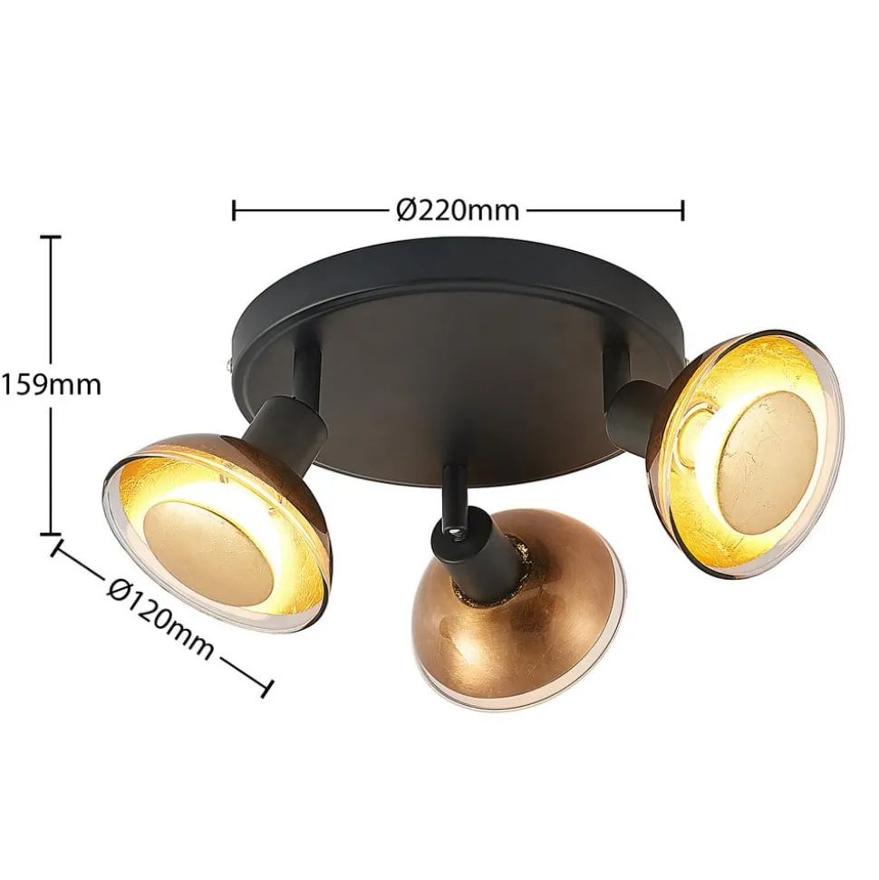 Lindby plafondspot Erin, zwart/goud, Ø 22 cm, glas