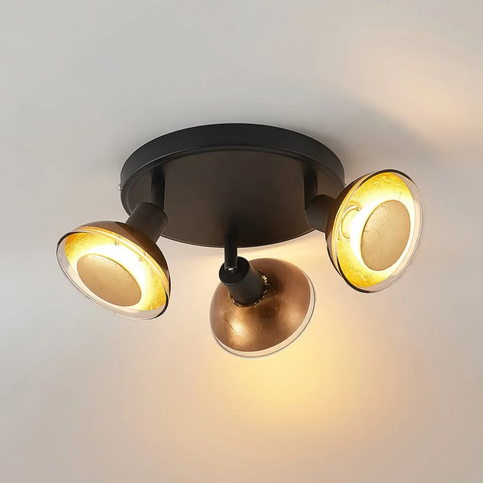 Lindby plafondspot Erin, zwart/goud, Ø 22 cm, glas