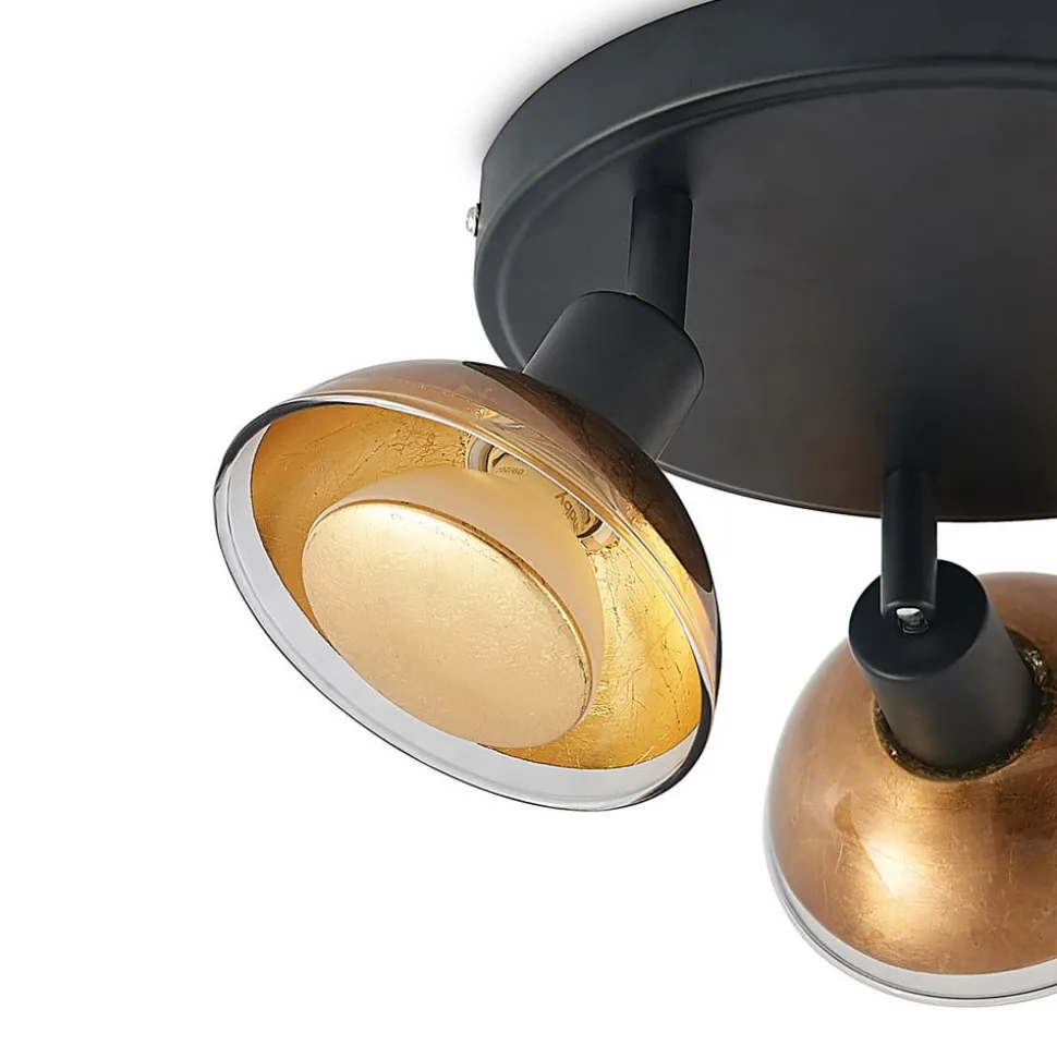 Lindby plafondspot Erin, zwart/goud, Ø 22 cm, glas