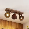 Lindby plafondspot Farovi, roest, 45 cm, 3-lamps, hout, GU10