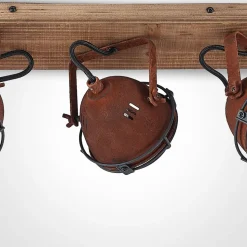 Lindby plafondspot Farovi, roest, 45 cm, 3-lamps, hout, GU10