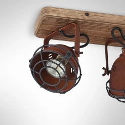 Lindby plafondspot Farovi, roest, 45 cm, 3-lamps, hout, GU10