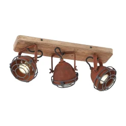 Lindby plafondspot Farovi, roest, 45 cm, 3-lamps, hout, GU10