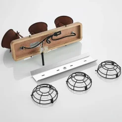 Lindby plafondspot Farovi, roest, 45 cm, 3-lamps, hout, GU10