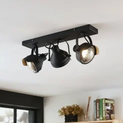 Lindby plafondspot Henega, 52 cm, zwart, 3-lamps