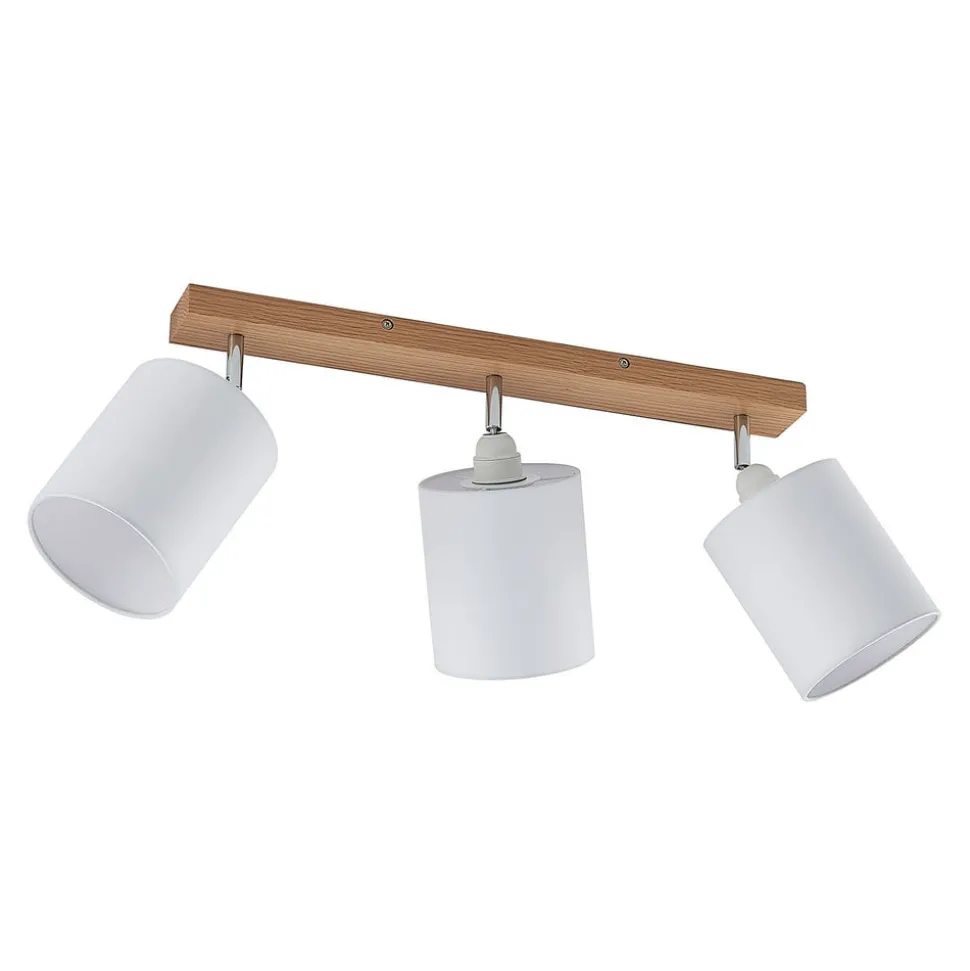 Lindby plafondspot Imarin, 56 cm, 3-lamps, wit, hout