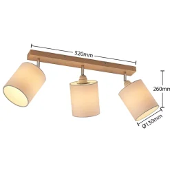 Lindby plafondspot Imarin, 56 cm, 3-lamps, wit, hout