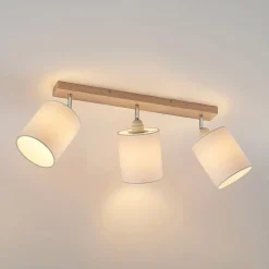 Lindby plafondspot Imarin, 56 cm, 3-lamps, wit, hout