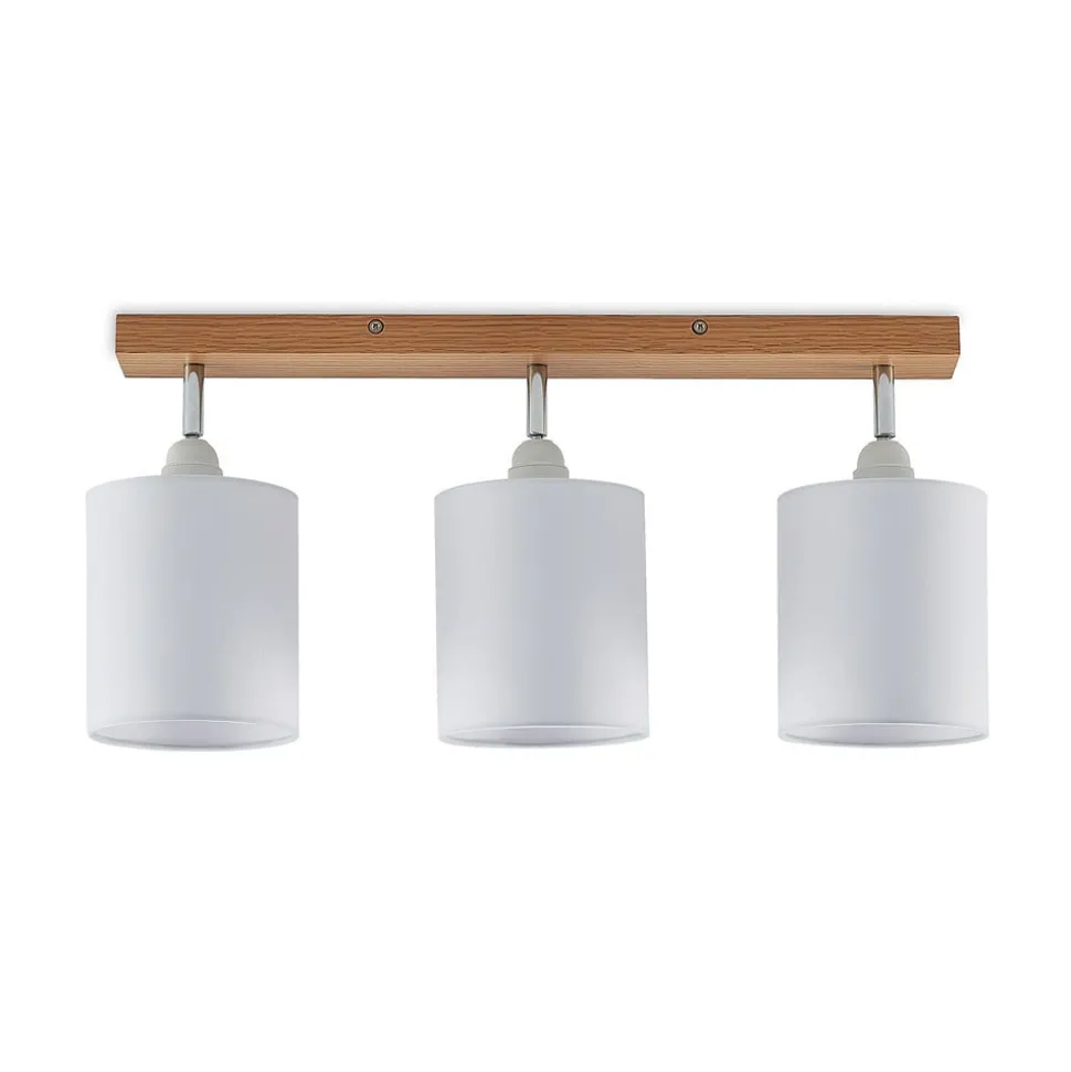 Lindby plafondspot Imarin, 56 cm, 3-lamps, wit, hout