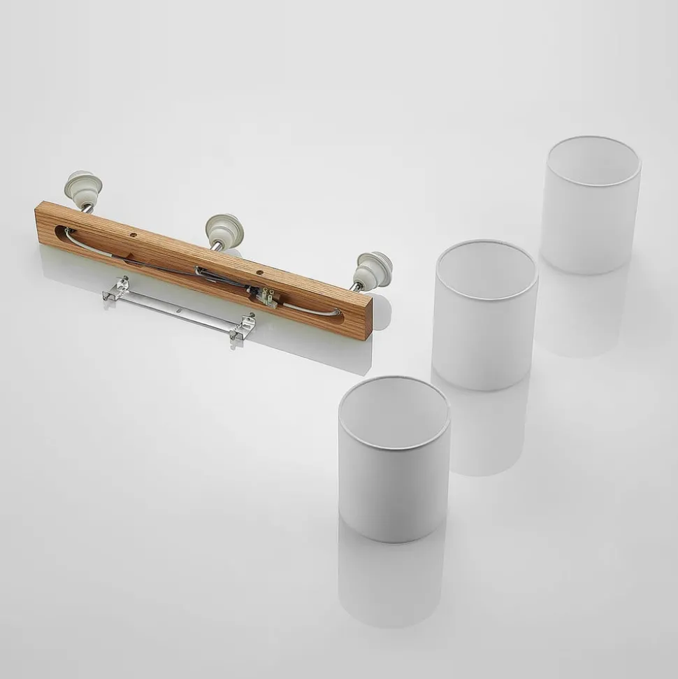 Lindby plafondspot Imarin, 56 cm, 3-lamps, wit, hout