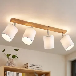 Lindby plafondspot Imarin, 81 cm, wit, 4-lamps, hout