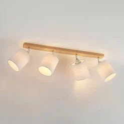 Lindby plafondspot Imarin, 81 cm, wit, 4-lamps, hout