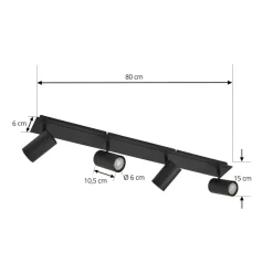 Lindby plafondspot Joffrey, 80 cm, zwart, 4-lamps, GU10