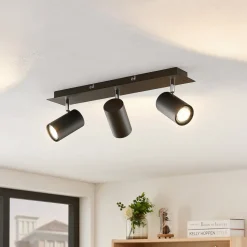 Lindby plafondspot Joffrey, 49cm, zwart, 3-lamps, GU10