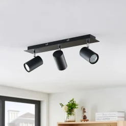 Lindby plafondspot Joffrey, 49cm, zwart, 3-lamps, GU10