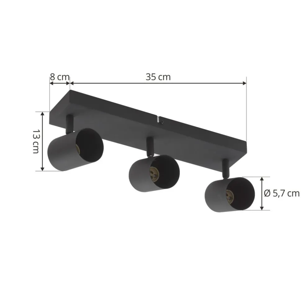 Lindby plafondspot Jorell, 35 cm, zwart, 3-lamps, metaal