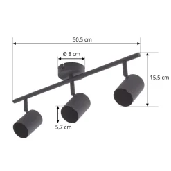 Lindby plafondspot Jorell, zwart, 51 cm, 3-lamps, GU10