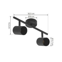 Lindby plafondspot Jorell, zwart, 31 cm, 2-lamps, GU10