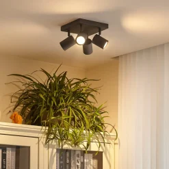 Lindby plafondspot Jorell, zwart, 20 cm, 4-lamps.