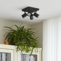 Lindby plafondspot Jorell, zwart, 20 cm, 4-lamps.