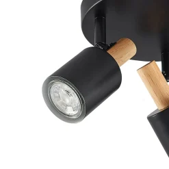 Lindby plafondspot Junes, 3-lamps, Ø 30 cm, zwart, hout