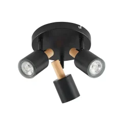 Lindby plafondspot Junes, 3-lamps, Ø 30 cm, zwart, hout