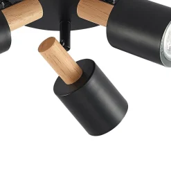 Lindby plafondspot Junes, 3-lamps, Ø 30 cm, zwart, hout