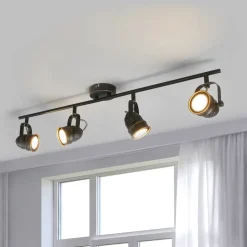 Lindby plafondspot Leonor, 4-lamps, zwart, metaal, 78 cm