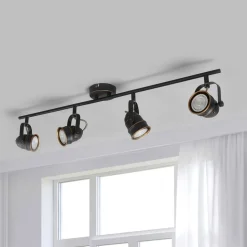 Lindby plafondspot Leonor, 4-lamps, zwart, metaal, 78 cm