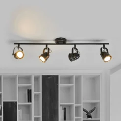 Lindby plafondspot Leonor, 4-lamps, zwart, metaal, 78 cm