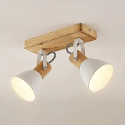 Lindby plafondspot Merela, wit, 28 cm, 2-lamps, hout, E14