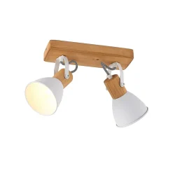 Lindby plafondspot Merela, wit, 28 cm, 2-lamps, hout, E14