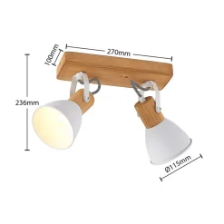 Lindby plafondspot Merela, wit, 28 cm, 2-lamps, hout, E14