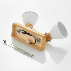 Lindby plafondspot Merela, wit, 28 cm, 2-lamps, hout, E14