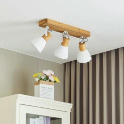 Lindby plafondspot Merela, wit, 45 cm, 3-lamps, hout, E14