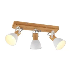 Lindby plafondspot Merela, wit, 45 cm, 3-lamps, hout, E14