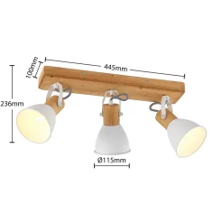 Lindby plafondspot Merela, wit, 45 cm, 3-lamps, hout, E14