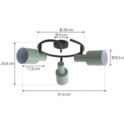 Lindby plafondspot Ovelia, groen/zwart, 3-lamps, E27