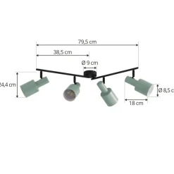 Lindby plafondspot Ovelia, groen, 80 cm, 4-lamps, E27