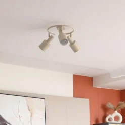 Lindby plafondspot Ovelia, beige, 3-lamps, metaal, E27