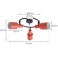 Lindby plafondspot Ovelia, oranje/zwart, 3-lamps, E27