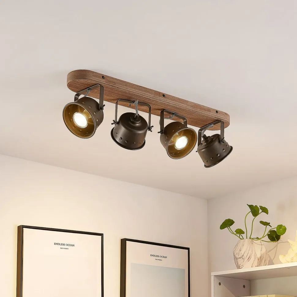 Lindby plafondspot Rubinjo, 62 cm, 4-lamps, hout, GU10