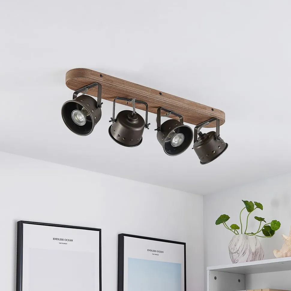 Lindby plafondspot Rubinjo, 62 cm, 4-lamps, hout, GU10