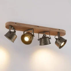 Lindby plafondspot Rubinjo, 62 cm, 4-lamps, hout, GU10