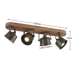 Lindby plafondspot Rubinjo, 62 cm, 4-lamps, hout, GU10