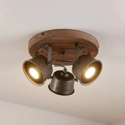 Lindby plafondspot Rubinjo, Ø 31 cm, 3-lamps, hout, GU10