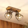 Lindby plafondspot Rutger, 36cm, 2-lamps, hout, kooi, E14